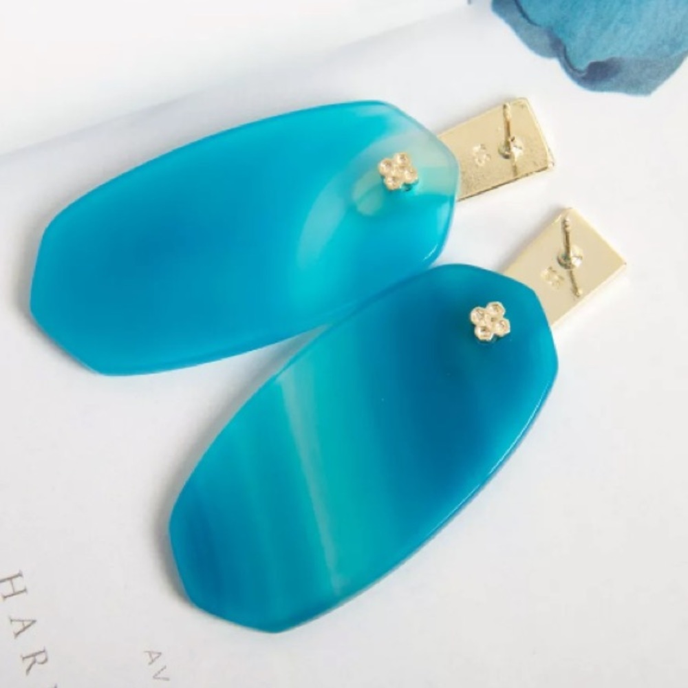🔹Kendra Scott🔹 Aragon Gold Earrings Teal Agate - Picture 6 of 6